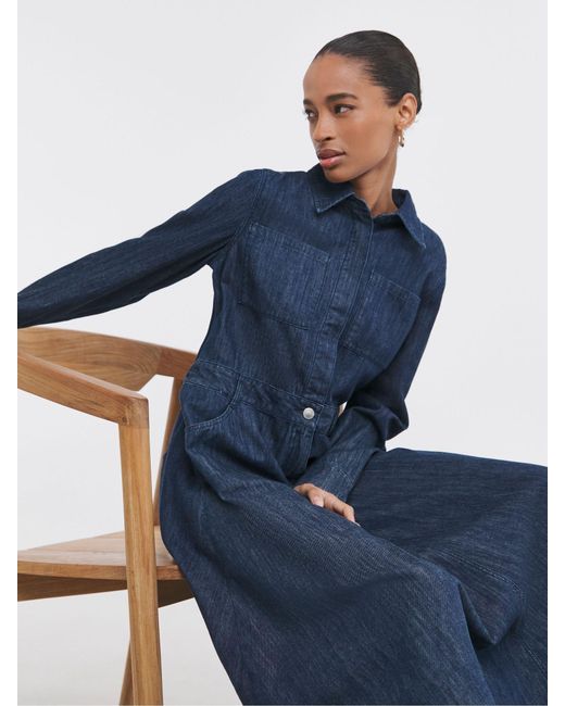 JD Williams Blue 100% Cotton A Line Denim Shirt Dress