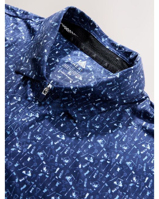 Next Blue Active Geometric Print Golf Polo Shirt for men