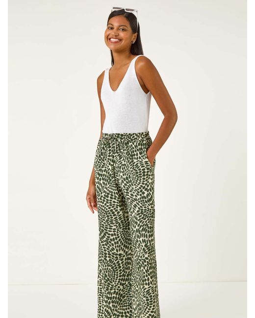 Roman Green Abstract Wide Leg Trousers
