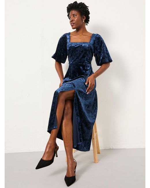 FatFace Blue Fatface Isla Velvet Midi Dress