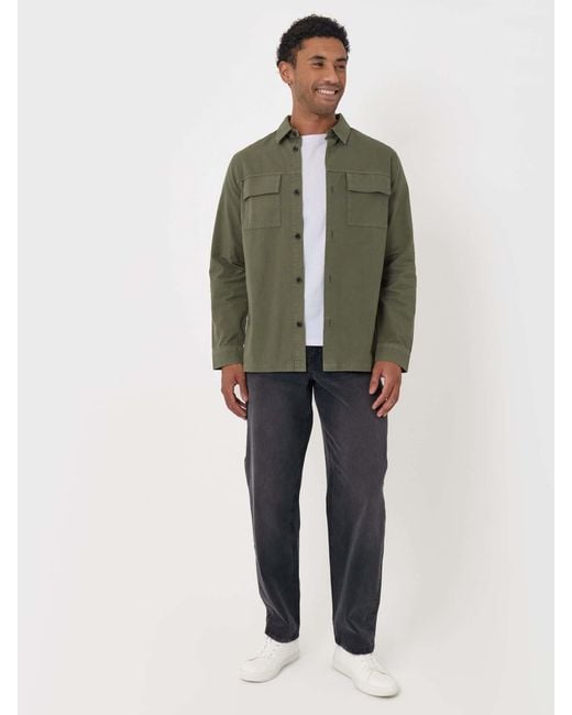 Threadbare Green Cotton Patch Pocket Shacket for men