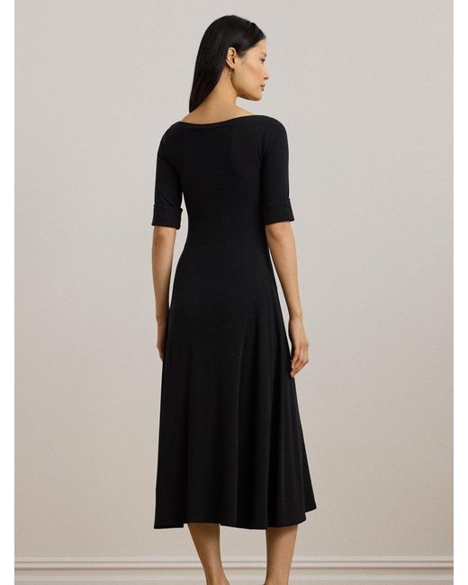 Ralph Lauren Black Munzie Rib Knit Stretch Cotton Midi Dress