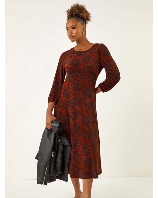 Roman Red Speckled A-Line Stretch Midi Dress