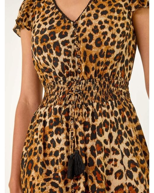 Roman Natural Animal Print Shirred Maxi Dress