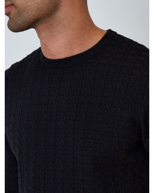 Threadbare Blue Cable Knit Crew Neck Jumper for men