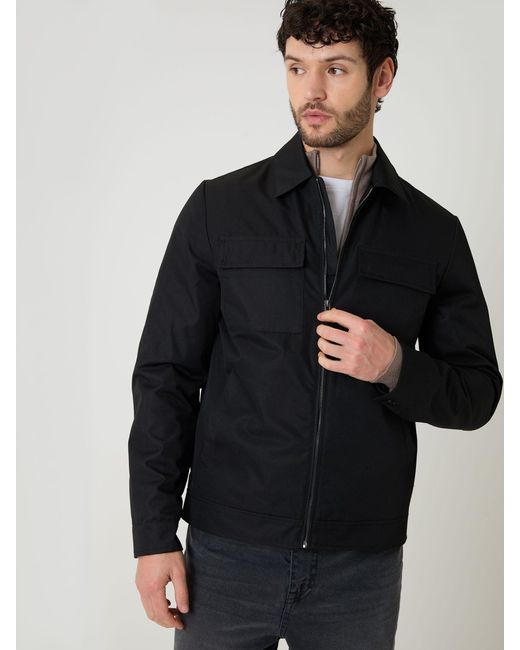 Threadbare Black Showerproof Lightweight Zip Up Jacket With Collar for men