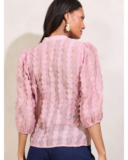 Lipsy Pink 3D Fabric Grandad Collar Short Sleeve Shirt