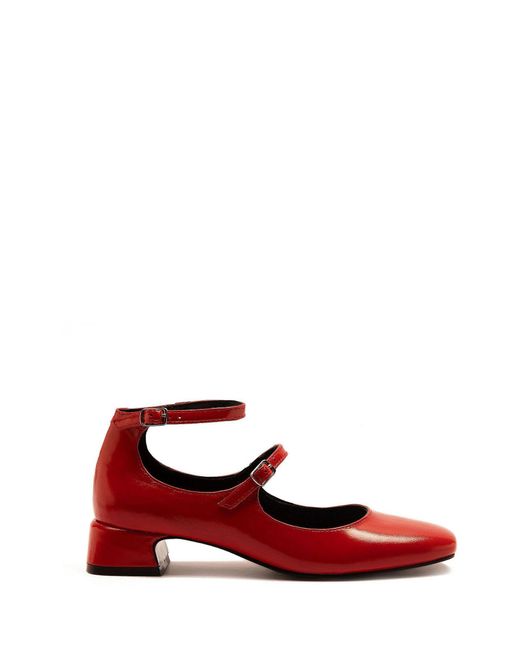 OFF THE HOOK Red Fleet Leather Block Heel Mary Jane Shoes
