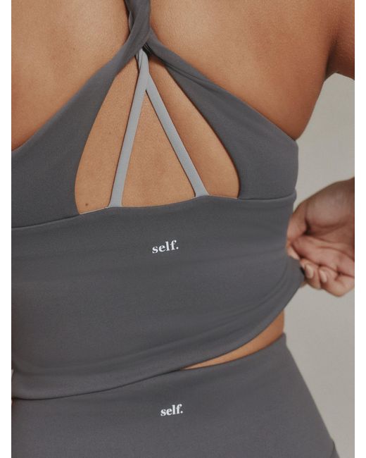 Self Gray Twist Back Crop Top