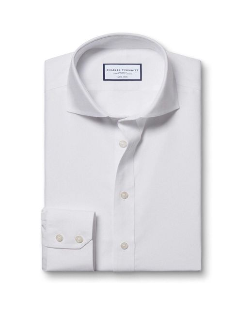 Charles Tyrwhitt Gray Slim Fit 100% Cotton Cutaway Collar Non Iron Poplin Shirt for men