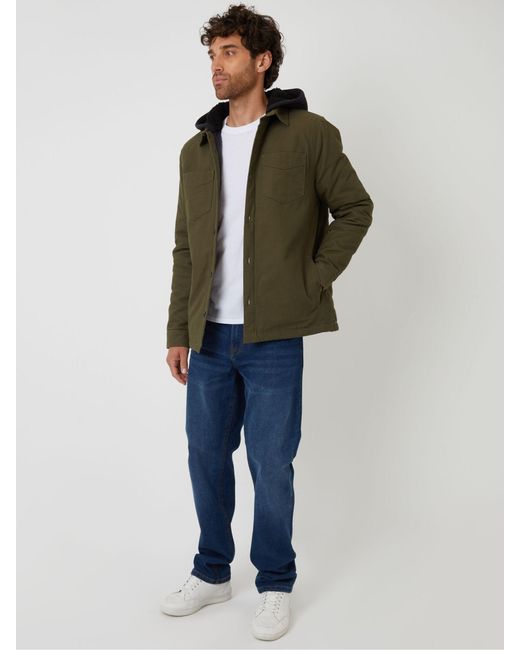 Threadbare Green Quilted Shacket With Borg Lined Hood for men