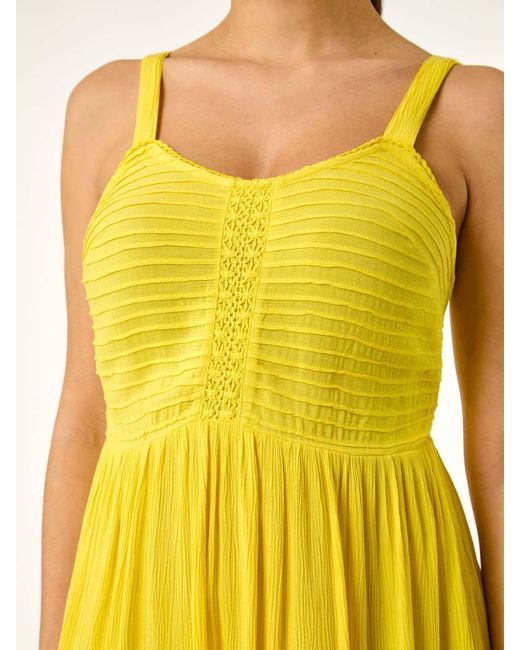 Roman Yellow Strappy Shirred Sundress