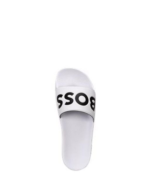 Boss White Large Logo Sliders for men