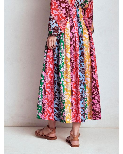 Boden Red Valentina Poplin Midi Skirt