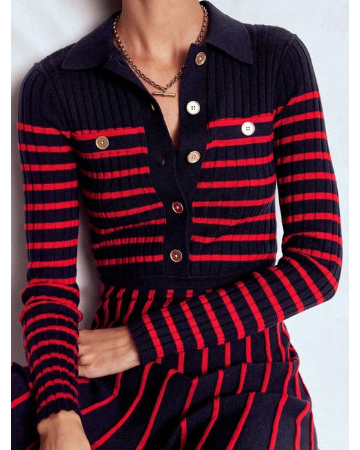 Boden Red Bronte Knitted Rib Shirt Dress