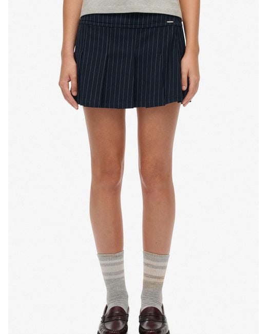 Superdry Blue Pinstripe Pleat Mini Skirt