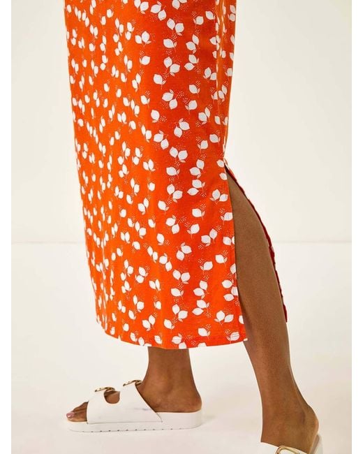 Roman Orange Lemon Print Maxi Dress