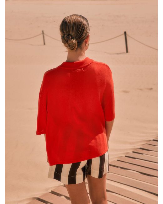 Next Knitted Collared Short Sleeve Shirt With Linen