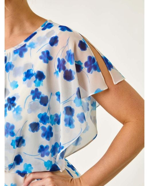 Roman Blue Petite Floral Print Blouson Dress