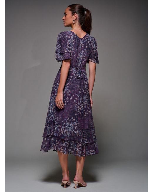 Jolie Moi Purple Frill Detail Chiffon Midaxi Dress