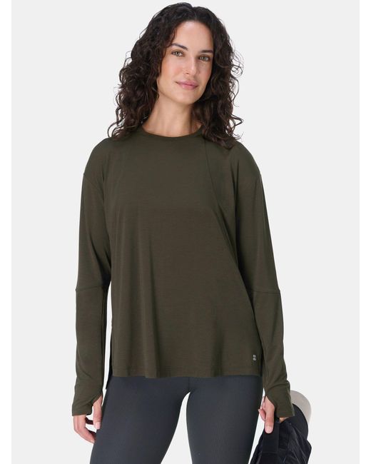 Sweaty Betty Green Soft Flow Studio Longline Long Sleeve Top