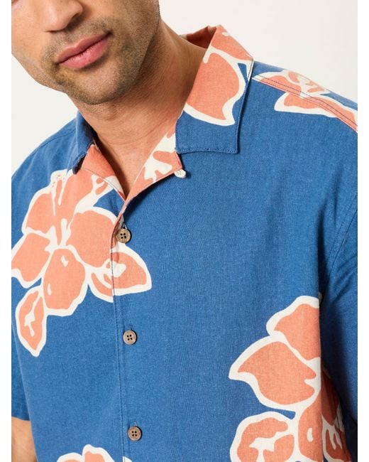 FatFace Blue Fatface Short Sleeve Relaxed Fit Large Hawaiian Floral Shirt for men