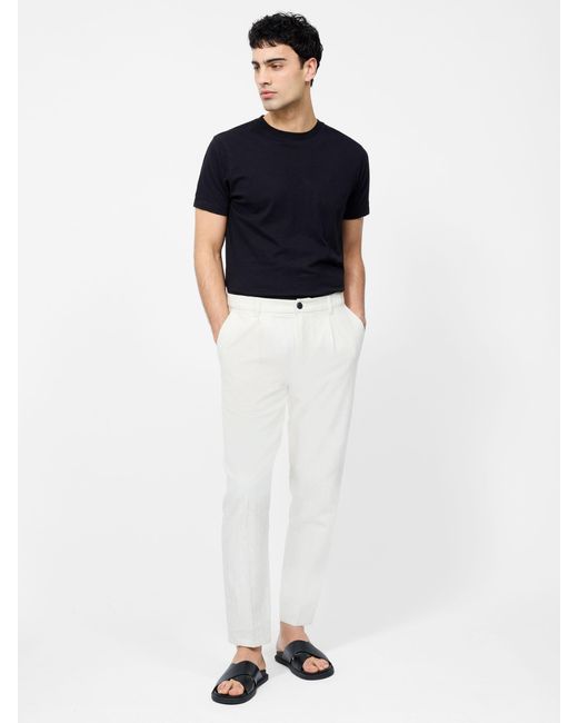 French Connection White Cotton Blend Herringbone Straight Leg Trousers for men