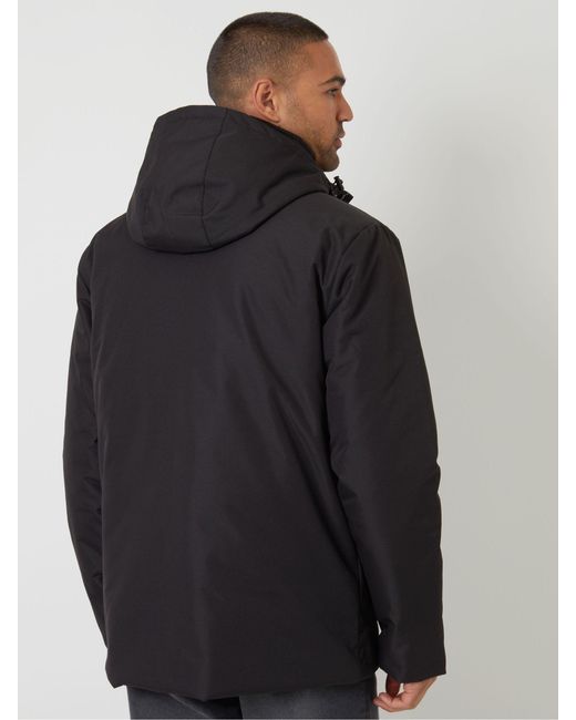 Threadbare Black Showerproof Longline Hooded Padded Jacket for men
