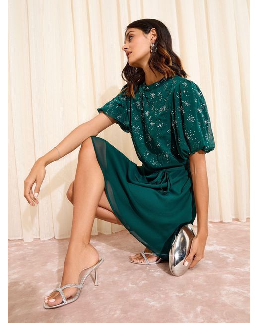 sachin and babi light blue dress Green Chiffon Mock Neck Mini Dress & Reviews - Green - Dresses