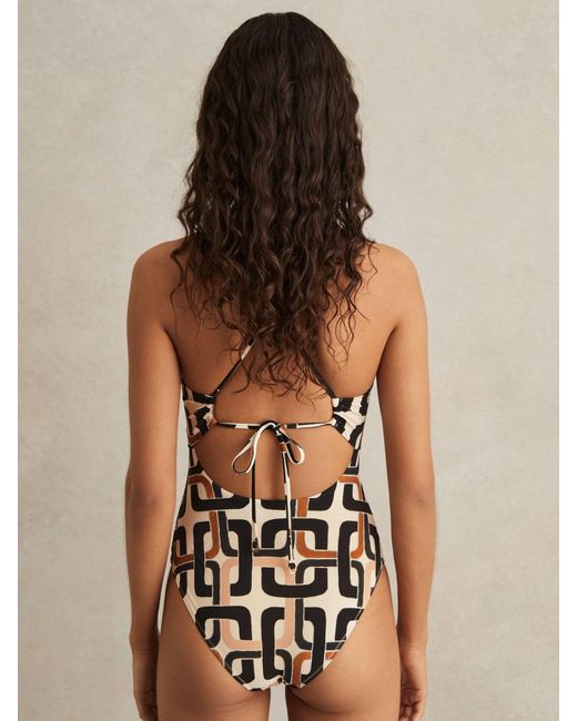 Reiss White Florence Chain-Print Square-Neck Swimsuiteu 44 (Uk 16)