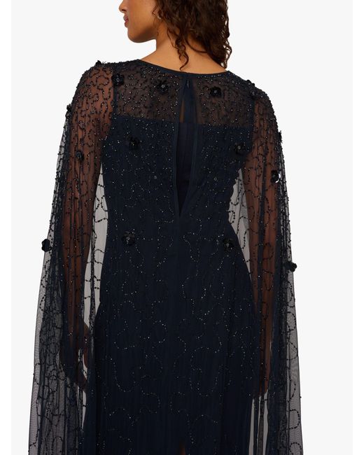 Adrianna Papell Blue Bead Cape Crepe Long Dress