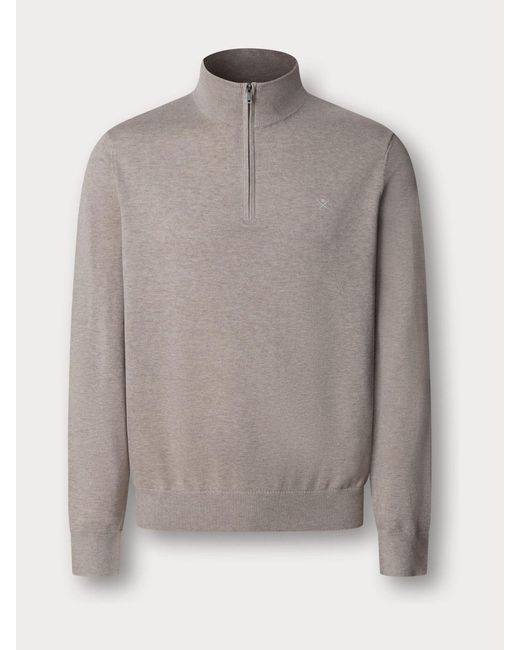 Hackett Gray Cotton Quarter Zip Jumper for men