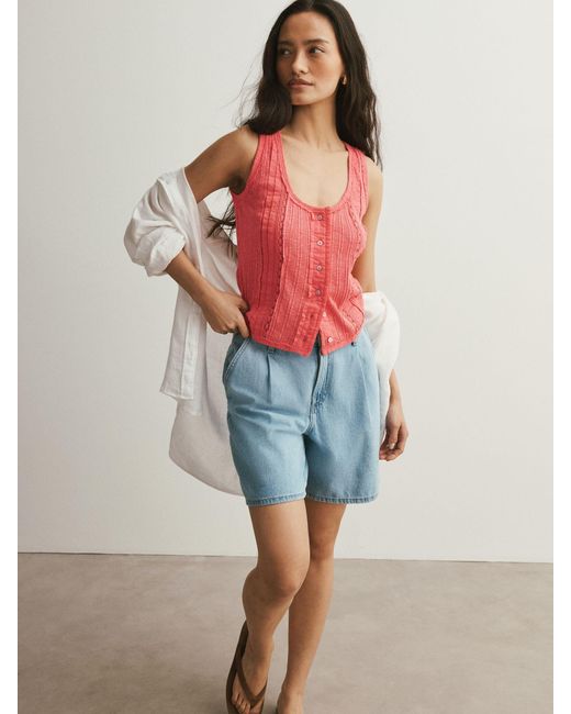 Next Pink Pintuck Button Through Jersey Sleeveless Vest