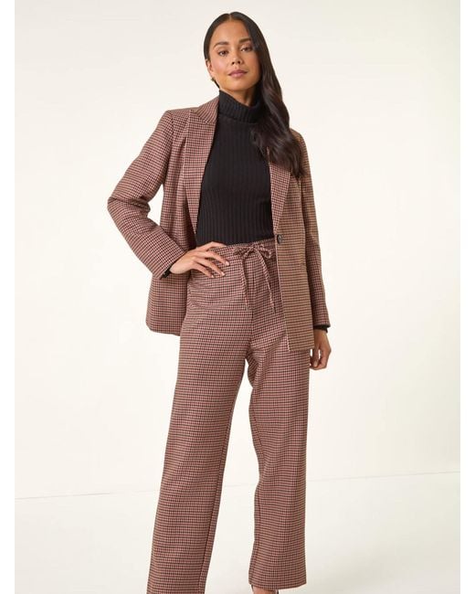 Roman Natural Petite Houndstooth Trousers