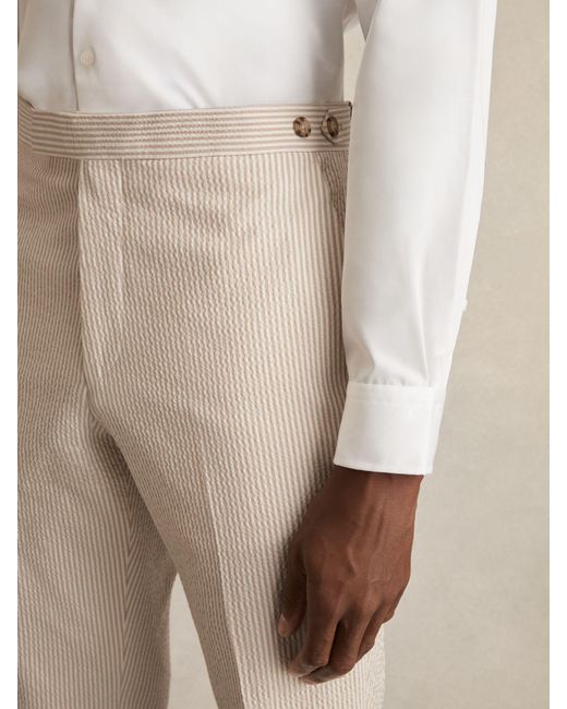 Reiss Natural Bay - Oatmeal/white Seersucker Slim-fit Suit Trousers, 32 for men