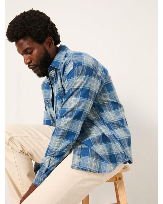 FatFace Blue Fatface Afton Long Sleeve Relaxed Fit Check Shirt for men
