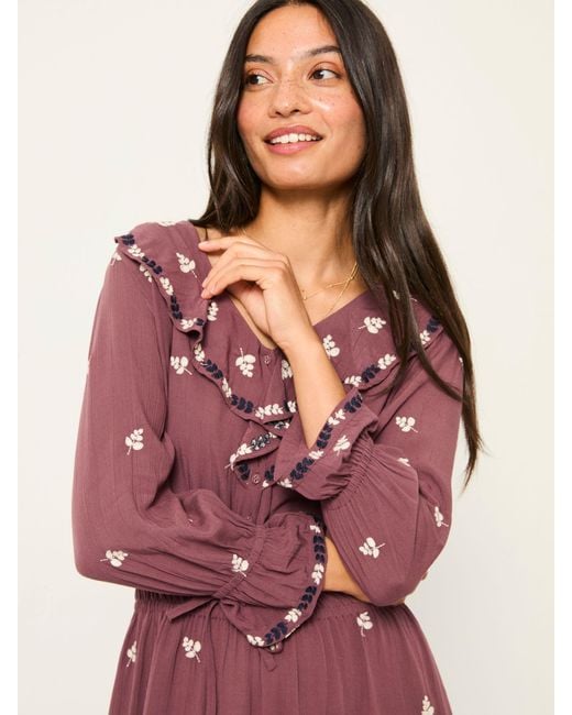 FatFace Brown Fatface Orla Regular Embroidered Dress