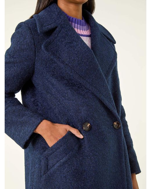 Roman Blue Textured Buttoned Boucle Coat