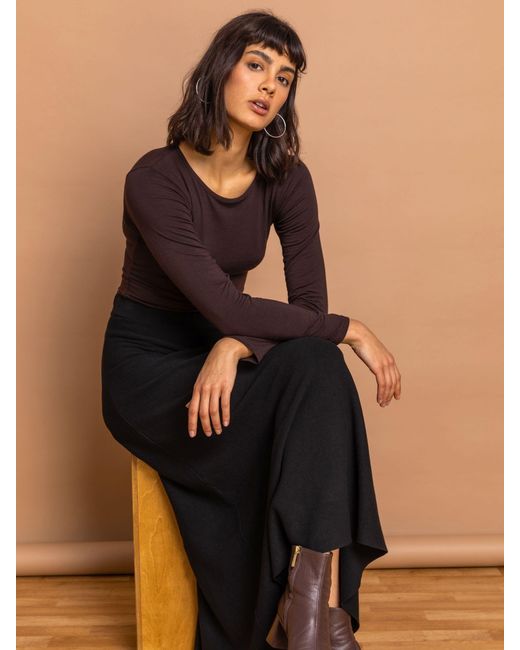 Roman Black Knitted Midi Stretch Skirt