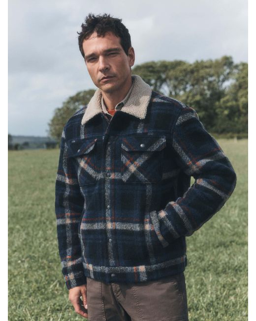 Next Blue Check Borg Lined Trucker Jacket With Wool for men