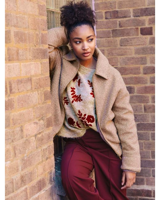 Roman Brown Boucle Bomber Jacket