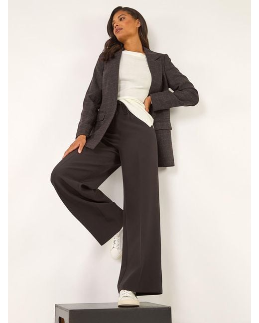 Roman Natural Check Print Longline Blazer