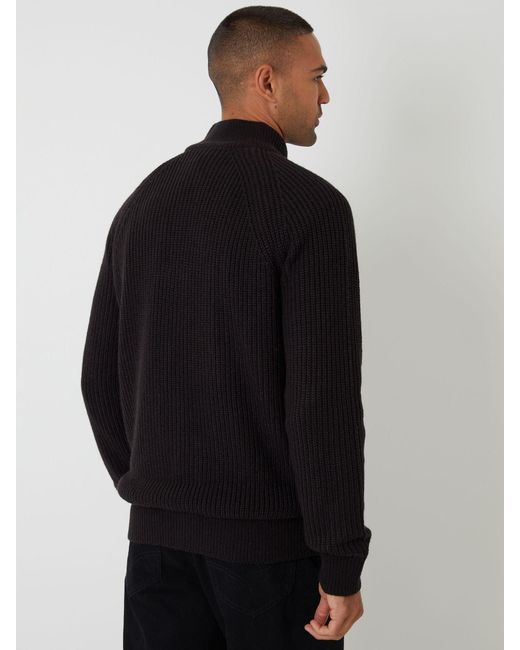 Threadbare Black Zip Up Cardigan With Microfleece Lining for men