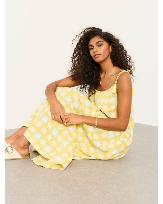 FatFace Yellow Fatface Bea Tassel Tie Strap Maxi Dress