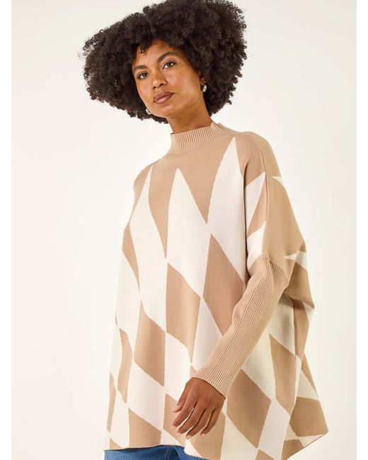 Roman Blue Geometric Plaid Knit Poncho