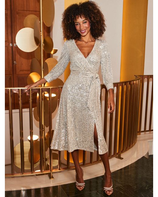 brown sequin wrap dress Sequin wrap dress main image 0