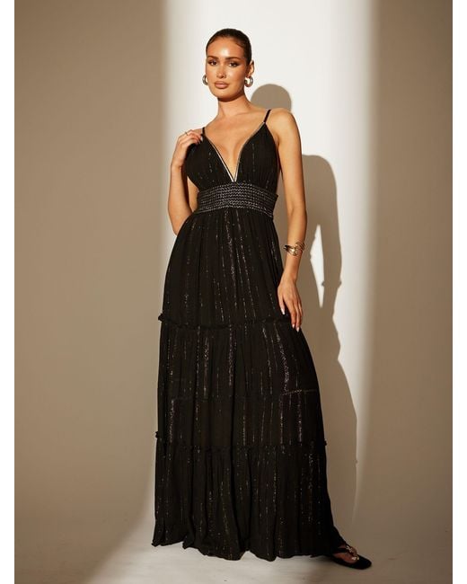 South Beach Brown Metallic Cami Stripe Maxi Dress