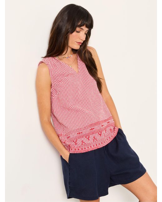 FatFace Pink Etta Gingham Embroidered Cami