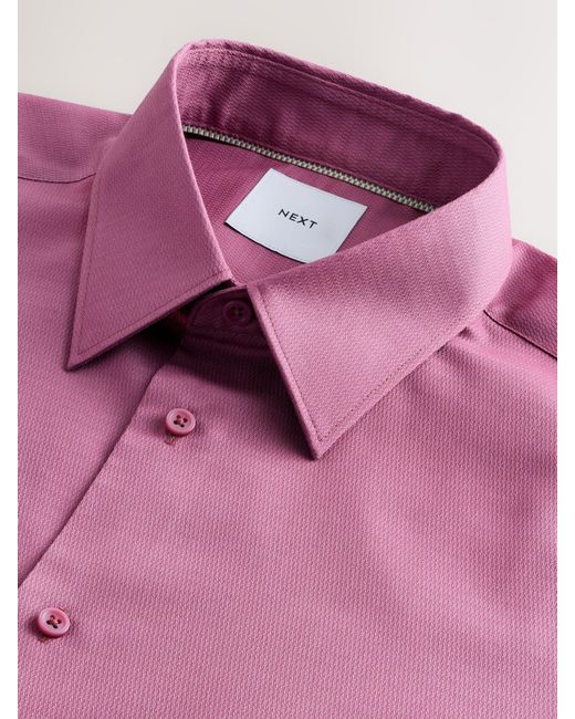 Next Pink Regular Fit Easy Care Textured Single Cuff Smart Shirt for men