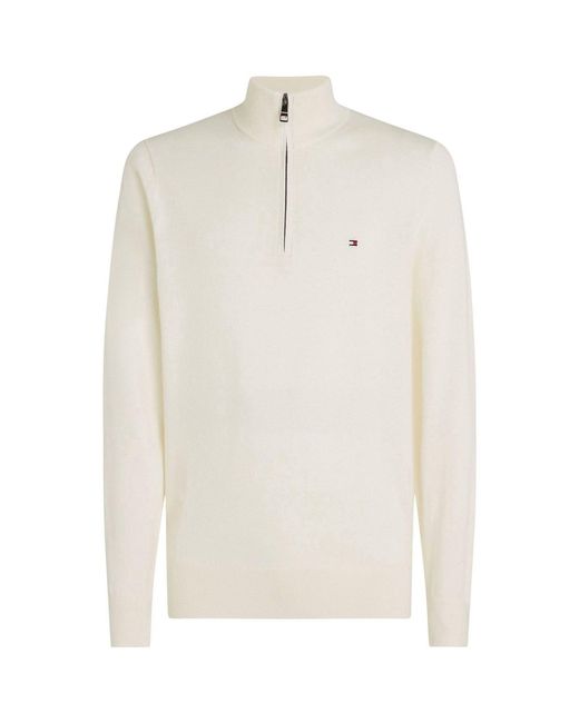 Tommy Hilfiger Pullover Aus Baumwollmischung Mit Viertelreißverschluss Und Kaschmirgroß in White für Herren